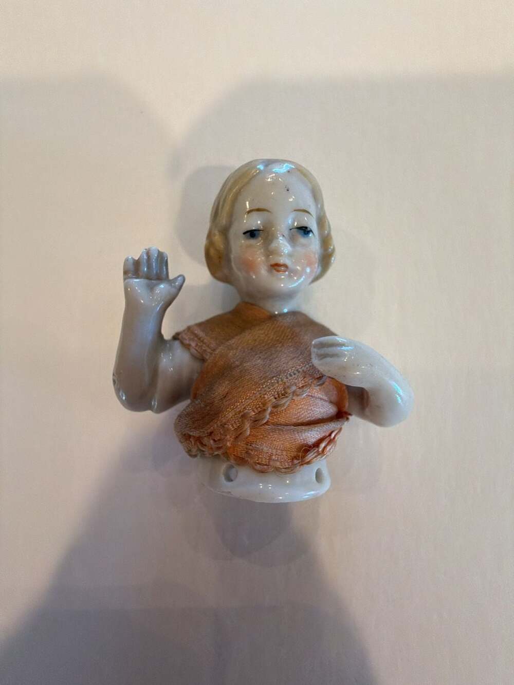 Antique German Porcelain Half Doll with Arms Away